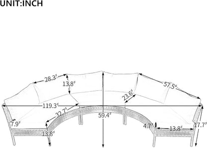 Spa Surround 3 Pieces Outdoor Patio Furniture, Weather Rattan Wicker Sectional Conversation Thick Cushions, Curved Half Moon Seating Group Sofa Set, Zp-Grey - LeafyLoom