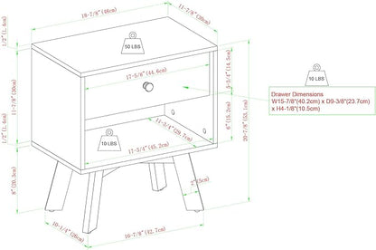 Walker Edison Mid-Century Modern 1 Nightstand Bedroom Storage Drawer and Shelf Bedside End Table, 21 Inch, Mocha - LeafyLoom