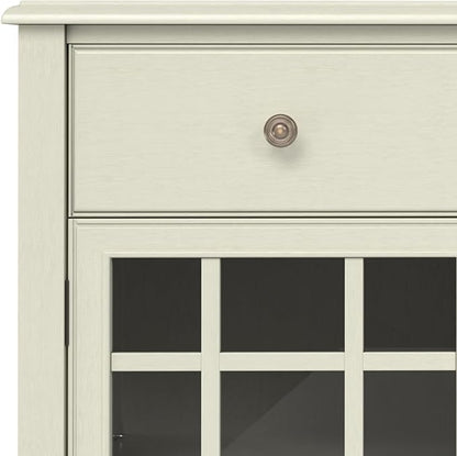 SIMPLIHOME Connaught Low Storage Cabinet, 60 inch, Antique White - LeafyLoom