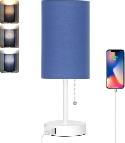 Dott Arts Table Lamp for Bedroom, 3-Color Bedside Lamps with Pull Chain, Bedroom Table Lamps for Nightstand,Small Lamp for Living Room, Bulb Included Blue … - LeafyLoom