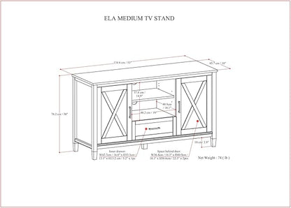 SIMPLIHOME Ela SOLID WOOD Wide Transitional Media Stand for TVs up to 60 inches for The Living Room and Entertainment Center, 53 inch, Smoky Brown - LeafyLoom