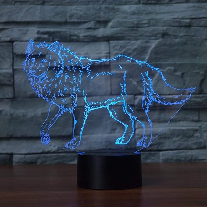 3D Illusion Animal Wolf Optical Night Light 7 LED Color Changing Desk Table Lamp Acrylic Flat Painted Image for Kiddie Kids Children Family Home Office Childrenroom Theme Decoration - LeafyLoom