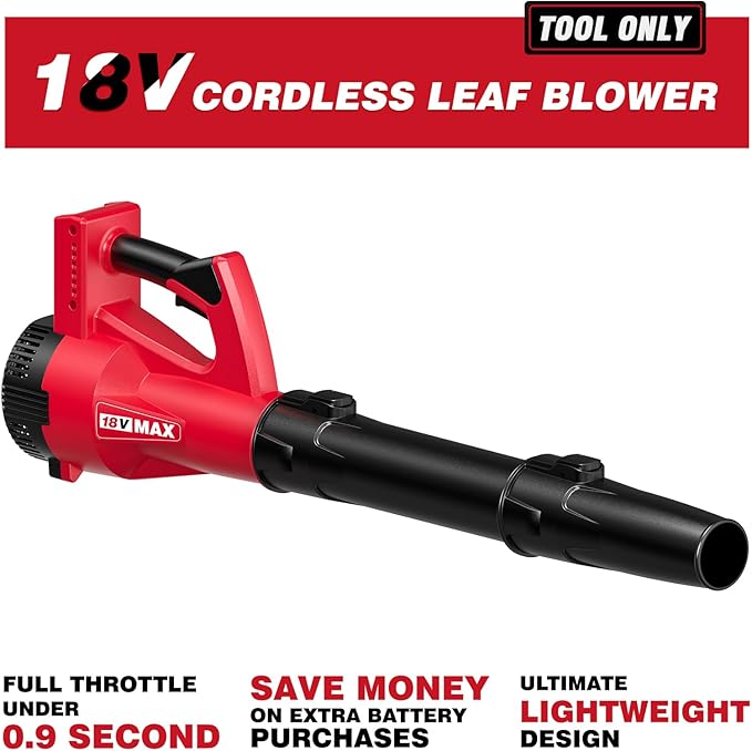 Leaf Blower Cordless for MilWaukee m18 Battery, 125-MPH 450-CFM Cordless Leaf Blower, Battery Powered Leaf Blowers for Town Care, Patio, Blowing Leaves and Snow (Battery Not Included, Only Tool) - LeafyLoom