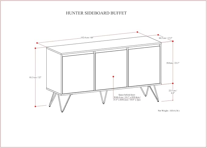 SIMPLIHOME Hunter 60 inch x 18 inch Rectangle Industrial Contemporary Sideboard Buffet in Oak Veneer for The Dining Room and Kitchen - LeafyLoom