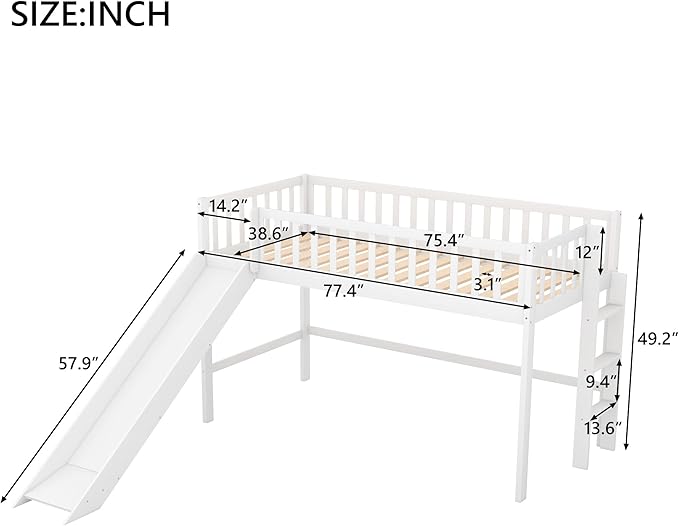 Merax Twin Size Junior Wood Loft Bed with Slide Loft Bunk Bed for Girls Boys,No Box Spring Needed,White - LeafyLoom