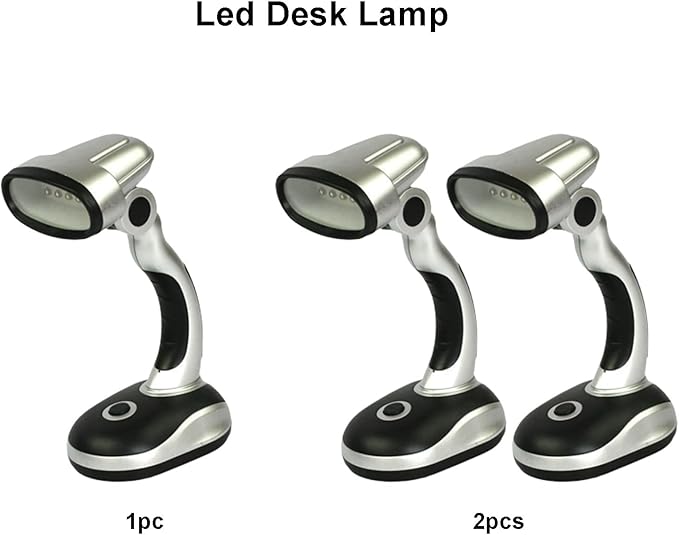 Led Desk Lamp, 12 LED Portable Desk Lamp Powered Battery Table Light, Computer Bedside Table Camping Light, Bright Battery Operated Desk Lamp Work Reading Light (Black Silver) - LeafyLoom