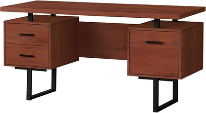 Monarch Specialties 7626 Computer Desk, Home Office, Laptop, Left, Right Set-up, Storage Drawers, Work, Metal, Laminate, Brown, Contemporary Desk-60 L Cherry Black, 60" L x 23.75" W x 30.25" H - LeafyLoom