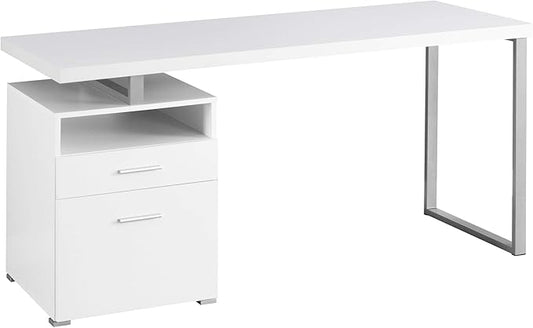 Monarch Specialties Computer Writing Desk for Home & Office Laptop Table with Drawers Open Shelf and File Cabinet-Left or Right Set Up, 60" L, White - LeafyLoom