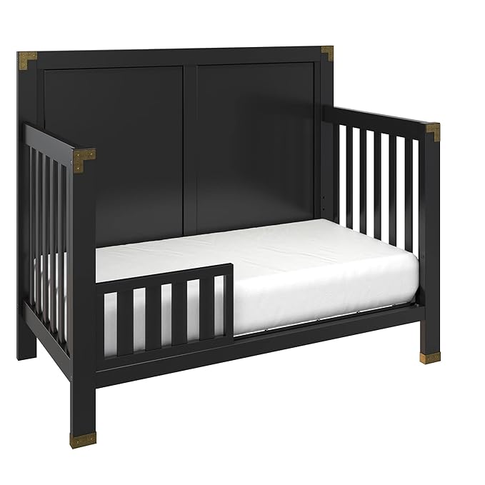 Baby Relax Miles 5-in-1 Convertible Crib, Solid Pine Wood, Black - LeafyLoom