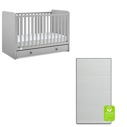 babyGap by Delta Children Graham 4-in-1 Convertible Crib with Storage Drawer TrueSleep Crib and Toddler Mattress (Bundle), Grey/Dark Grey - LeafyLoom