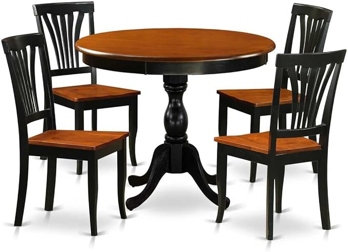 East West Furniture AMAV5-BCH-W 5 Piece Modern Set Includes a Round Kitchen Table with Pedestal and 4 Dining Chairs, 36x36 Inch - LeafyLoom