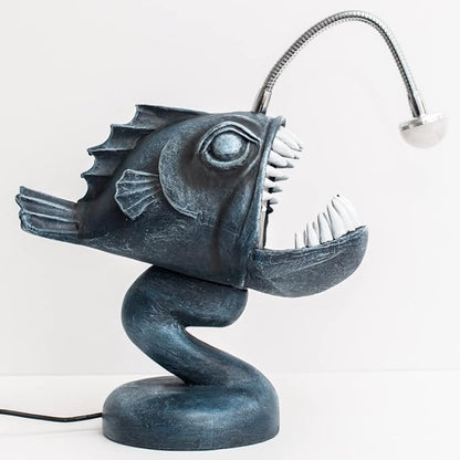 Angler fish Lamp, Lantern Fish Light, 10.5" x 10" x 5" Gothic Desk Lamp, Steampunk Style Table Lamp, LED Night Light, Book Lights, Industrial Creative Decor for Home Office Dorm - LeafyLoom