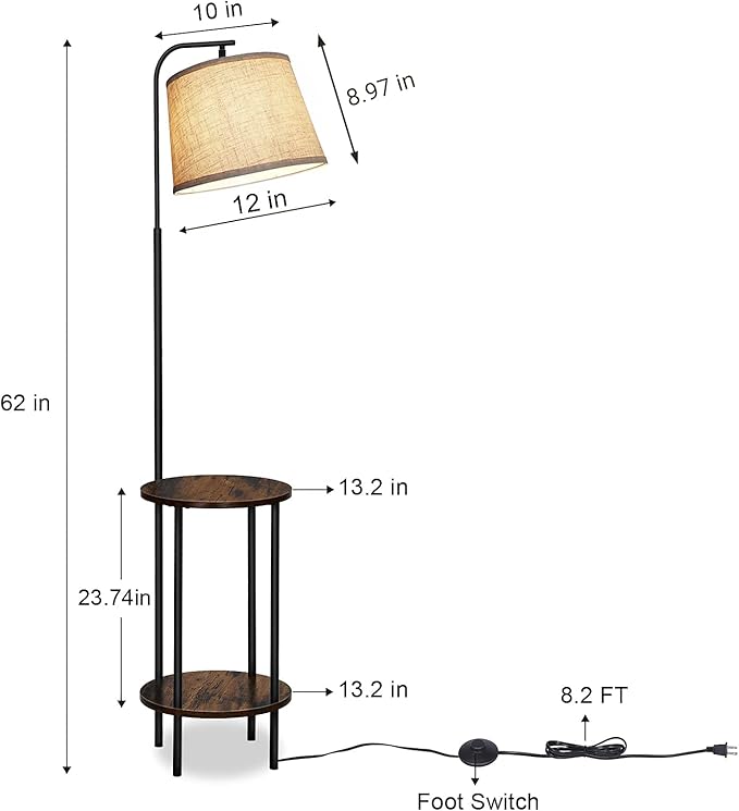 DEWENWILS Floor Lamp with Table Attached, Farmhouse Narrow Nightstand, Wooden End Side Table Floor Lamp, Adjustable Reading Lamp for Bedroom, Living Room, Office, Kids Room - LeafyLoom