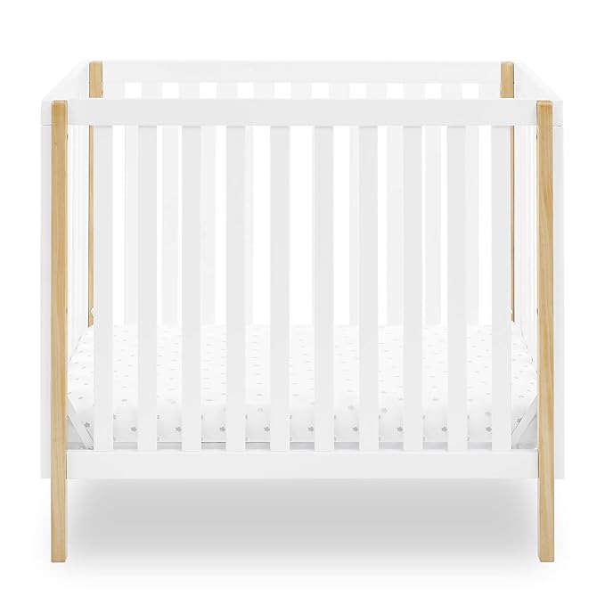 Delta Children Gio Mini Crib with 2.75" Mattress Included, Bianca White/Natural - LeafyLoom