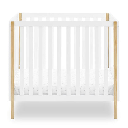 Delta Children Gio Mini Crib with 2.75" Mattress Included, Bianca White/Natural - LeafyLoom