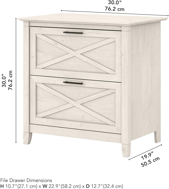 Bush Furniture Key West 2 Drawer Lateral File Cabinet in Linen White Oak | Document Storage for Home Office | Accent Chest with Drawers - LeafyLoom