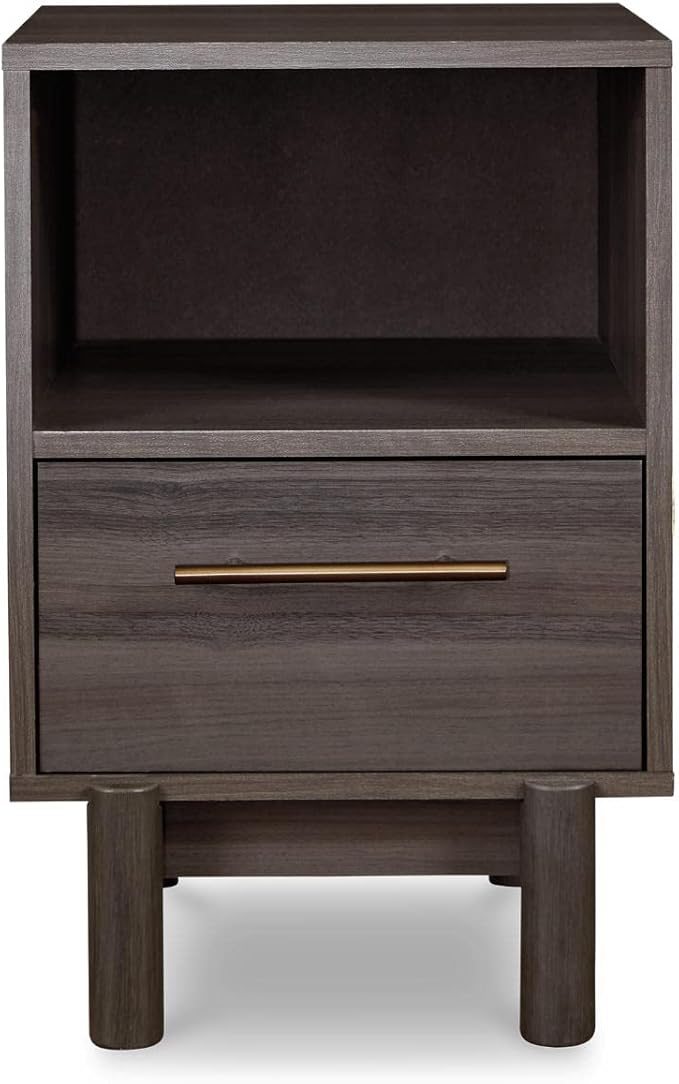 Signature Design by Ashley Brymont Mid-Century Modern 1 Drawer Nightstand, Dark Gray - LeafyLoom