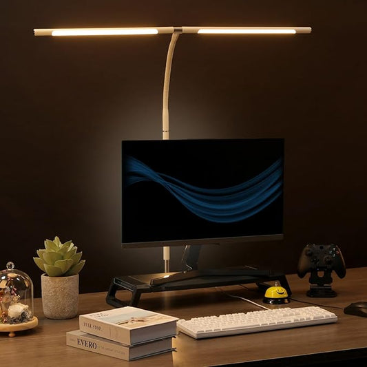 360°Rotatable Led Desk Lamp with Clamp, 34.25” Architect Desk Lamps for Home Office, 5 Color Modes with 3 Detachable Light Tubes, Gooseneck Desk Lights for Workbench, Monitor, Study (White) - LeafyLoom