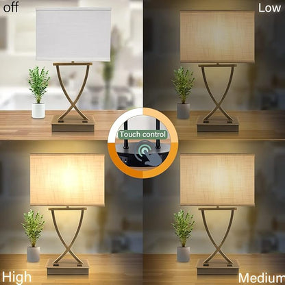 3-Way Dimmable Touch Control Medium Table Lamp with Type C/USB Charging Port and 1 AC Outlet White Shade 21.38" Bedside Nightstand Lamp for Bedroom Living Room Office and Hotel Bulb Included - LeafyLoom