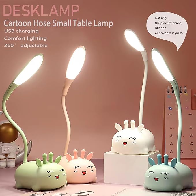 Cute Deer Lamp USB Rechargeable Reading Light,LED Desk Lamp for Kids, Portable LED Table Light, Flexible Gooseneck Eye-Care Cartoons Small Desk Lamp Girls Gifts (Pink) - LeafyLoom