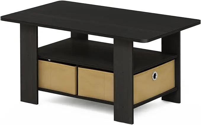 Furinno Coffee Table with Bins, Espresso/Brown - LeafyLoom