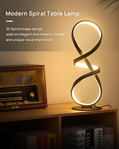 Modern Table Lamp, LED Touch Dimmable Spiral Desk Lamp, 3 Color Temperature Contemporary Nightstand Lamp, Unique Bedside Lamp for Living Room, Bedroom, Cool Lamps for Ideal Gift, Black - LeafyLoom