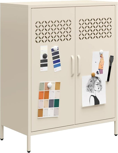 Mr. Kate Annie Short Metal 2 Door Cabinet, Parchment - LeafyLoom