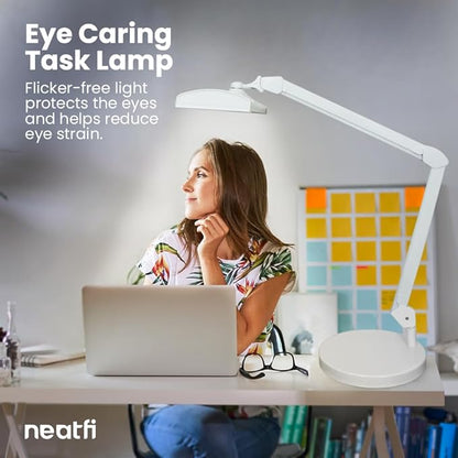 Neatfi Ultra 3,500 Lumen LED Desk Lamp, Color Correlated Temperature, 3 Light Modes, Dimmable, 45W, 26 Inch Wide Metal Shade, 540 SMD LEDs (CCT with Base, White) - LeafyLoom