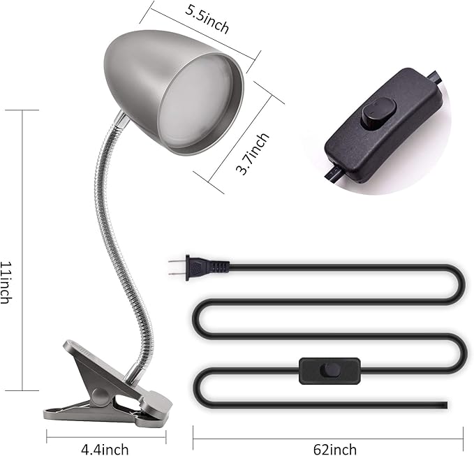 Desk lamp with Clamp, Non-Dimmable Clip Light for Bed and Desk, 4000K Cool White, 3.5W 240 LM Flexible Gooseneck lamp, Eye Protection, ETL Listed - LeafyLoom