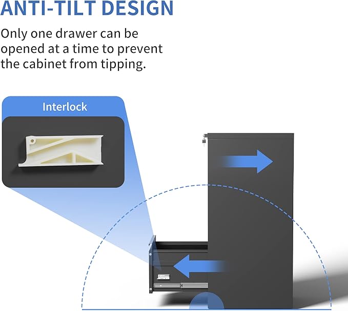 Vertical File Cabinet with Drawers, 3 Drawer File Cabinet for Home Office, Locking File Cabinet Hanging Files for A4/ Legal/Letter, Black - LeafyLoom