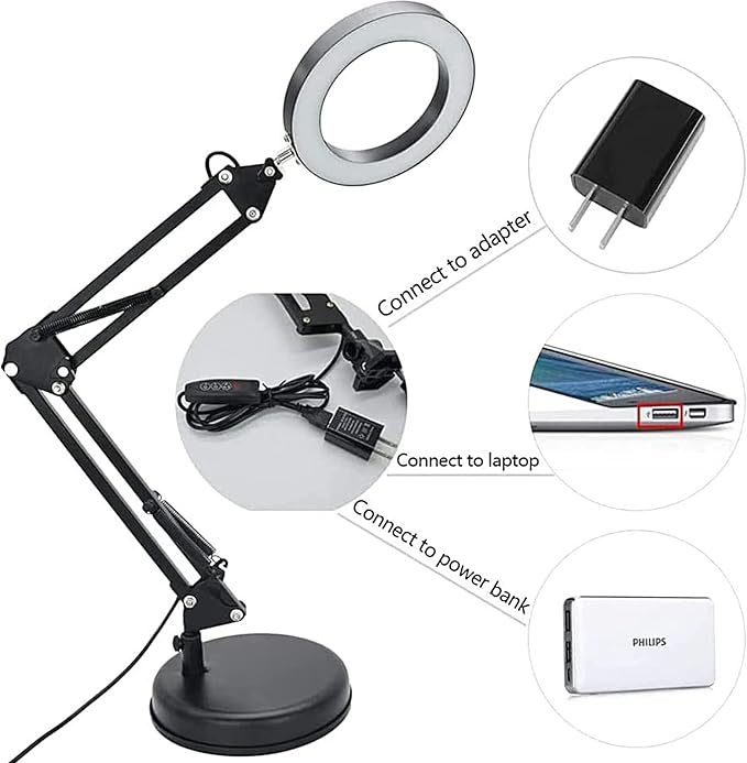 DLLT Dimmable Swing Arm Desk Lamp with Clamp, 68 LED Flexible Architect Work Lamp, 3 Colors 10 Brightness, Adjustable Desk Lamp, Multi-Joint Table Lamp for Study, Office, Computer, Art, Work Lighting - LeafyLoom