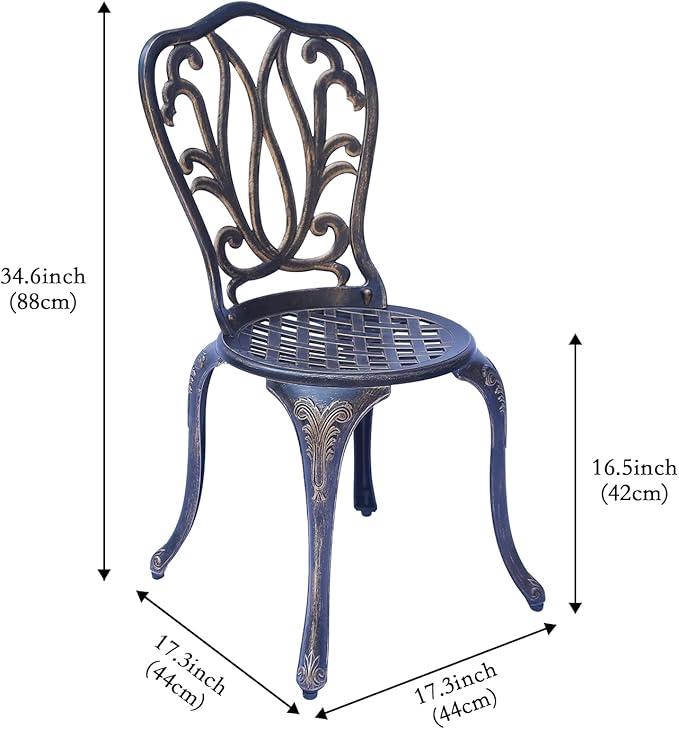 C/G 3 Piece Bistro Set,Outdoor Patio Set,Anti-Rust Cast Aluminum Bistro Table Set for Park Yard Front Porch Furniture(Antique Copper) - LeafyLoom