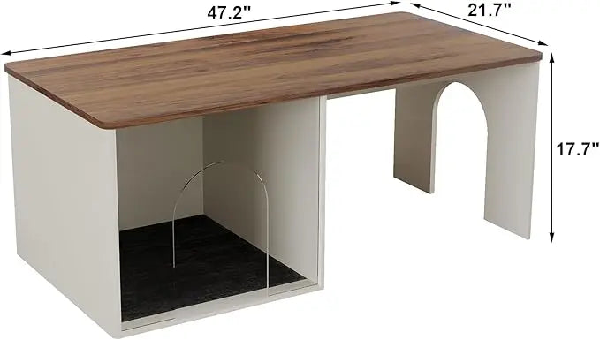 ChooChoo Farmhouse Coffee Table, Cocktail Table Wooden Modern Coffee Table with Opening Cat House for Accent Furniture for Living Room, Meeting Room, Home Decor - LeafyLoom