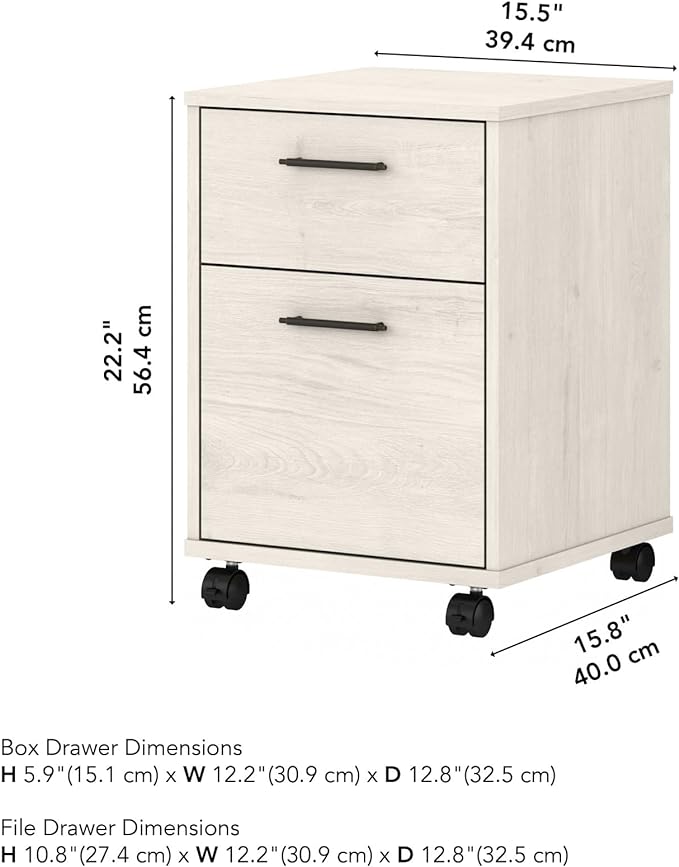 Bush Furniture Key West 2-Drawer Mobile File Cabinet, Letter/Legal, Linen White Oak, 15.75-Inch (KWF116LW-03) - LeafyLoom