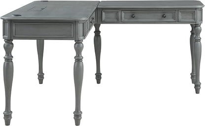 OSP Home Furnishings Country Meadows L-Shape Desk with 2 Full Drawers and Power Hub, Plantation Grey - LeafyLoom