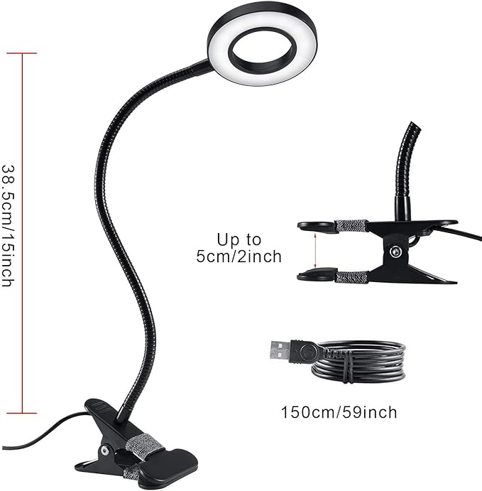 Clip Light Reading Lights 48 LED Clamp-on Desk Lamp with 3 Color Modes and 10 Brightness Dimmable, 360 ° Flexible Gooseneck Book Clamp Light for Video Conference Lighting Headboard - LeafyLoom