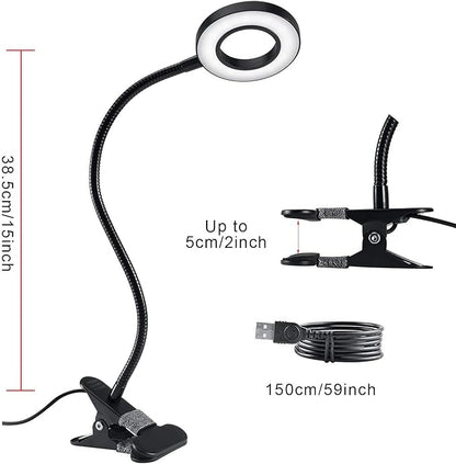 Clip Light Reading Lights 48 LED Clamp-on Desk Lamp with 3 Color Modes and 10 Brightness Dimmable, 360 ° Flexible Gooseneck Book Clamp Light for Video Conference Lighting Headboard - LeafyLoom