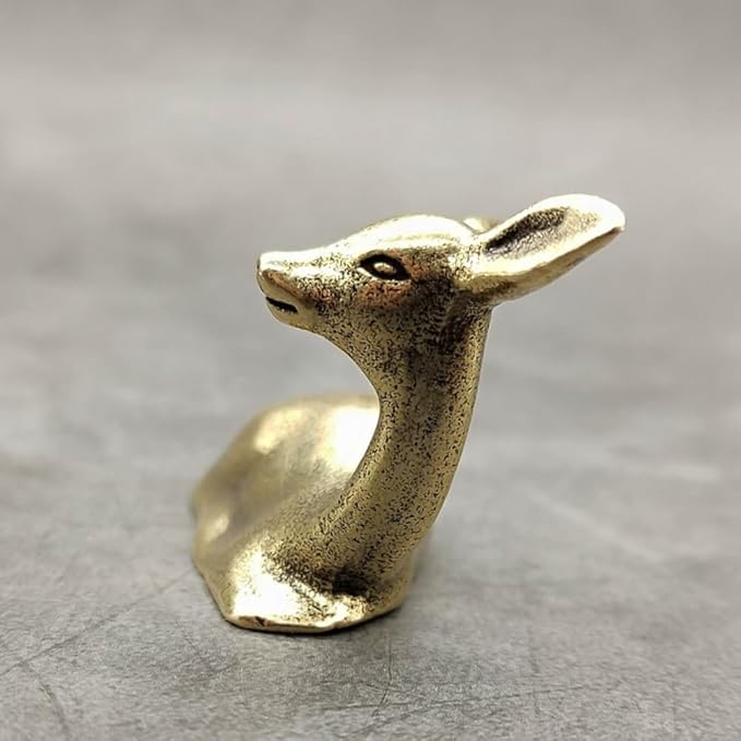 Pure Copper Sikadeer Small Ornament, Mini Brass Lying Deer Tea Pet, Crafts Ornaments, Micro Landscape Decor, Cute Decor, Scene Decor, Desktop Decor(Sikadeer) - LeafyLoom