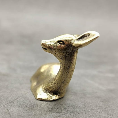 Pure Copper Sikadeer Small Ornament, Mini Brass Lying Deer Tea Pet, Crafts Ornaments, Micro Landscape Decor, Cute Decor, Scene Decor, Desktop Decor(Sikadeer) - LeafyLoom