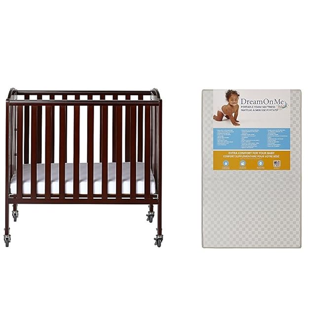 3-in-1 Folding Portable Crib with Dream On Me 3 Portable Crib Mattress, White - LeafyLoom