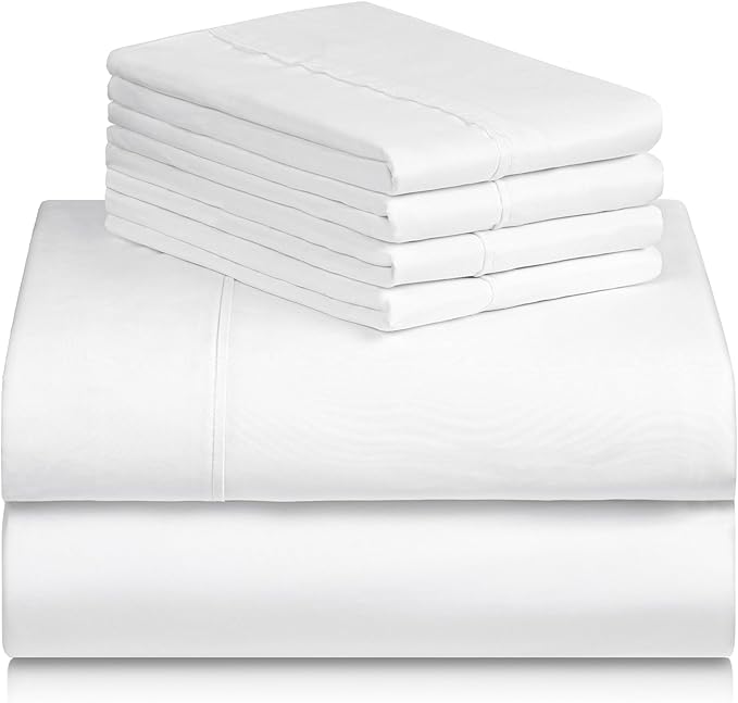 LuxClub 6 PC Queen Sheet Set, Sheets Queen Size, Deep Pockets 18" Eco Friendly Wrinkle Free Cooling Sheets Machine Washable Hotel Bedding Silky Soft - Snow White Fitted Sheet Queen Size - LeafyLoom