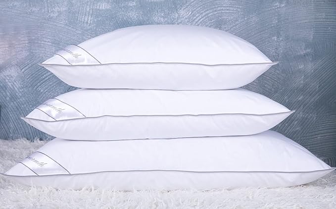 King Size Goose Feather Down Bed Pillow 2 Pack for Sleeping 100% Cotton Cover Medium Firm Set of 2 King Size Gussted White - LeafyLoom