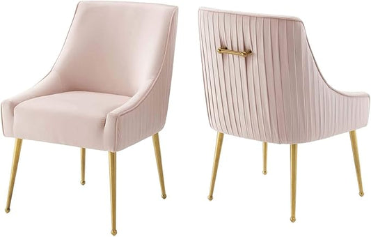 Modway Discern Pleated Back Upholstered Performance Velvet Dining Chair Set of 2, Pink - LeafyLoom