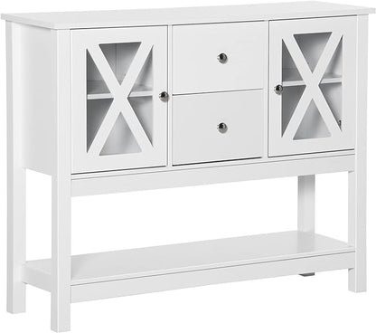 HOMCOM Coffee Bar Cabinet, Sideboard Buffet Cabinet, Kitchen Cabinet with Storage Drawers and Glass Door for Living Room, Entryway, White - LeafyLoom