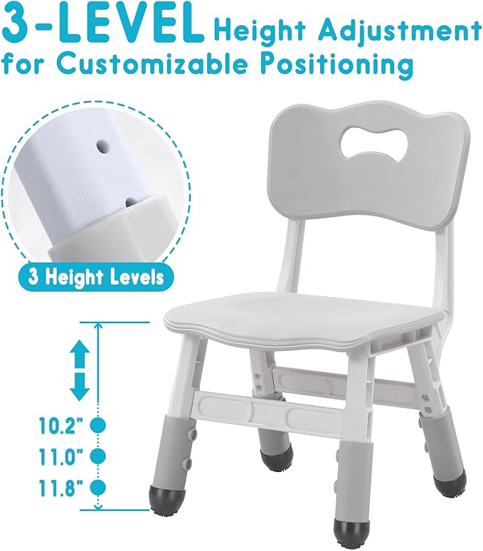 Kids Chair Height Adjustable Toddler Chair Max Load 220LBS Plastic Indoor Outdoor Chair for Children Age 1-6 School Home Daycare Use Grey - LeafyLoom