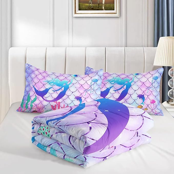 CVHOUSE Mermaid Comforter Set,Rainbow Mermaid Bedding Set for Girls Kids Teens,Rainbow Mermaid Comforter Mermaid Duvet Set Room Decor Quilt Set Queen Size - LeafyLoom