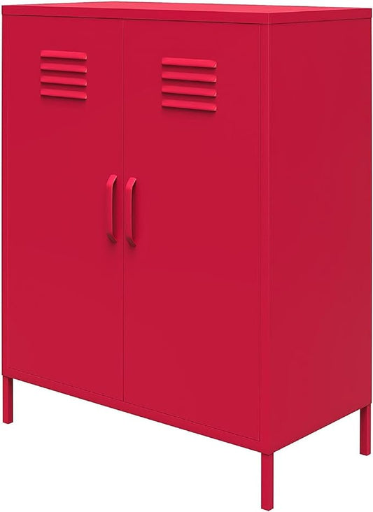 Novogratz Cache 2 Door Metal Locker-Style Storage Accent Cabinet, Magenta - LeafyLoom