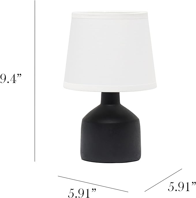 Simple Designs LT2080-BLK Mini Bocksbeutal Concrete Table Desk Lamp with Tapered Drum Fabric White Shade, Black (Pack of 12) - LeafyLoom