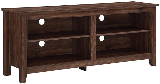 Walker Edison Wren Classic 4 Cubby TV Stand for TVs up to 65 Inches, 58 Inch, Dark Walnut - LeafyLoom