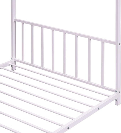 Twin Size Kids Montessori Floor Bed,House Bed Frame with High Headboard,Twin Floor Bed with Roof for Boys Girls,Floor Bed Metal Frame (Pink) - LeafyLoom